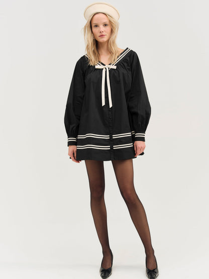 Helena Poplin Long Sleeve Mini Dress - Black | For Love and Lemons