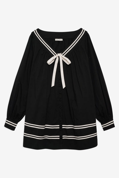Helena Poplin Long Sleeve Mini Dress - Black | For Love and Lemons