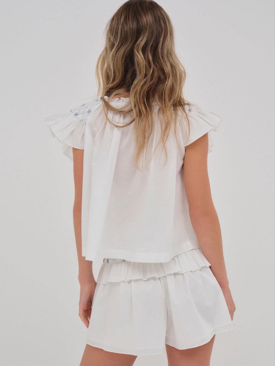 Birdie Bow Smocked Short - White | For Love and Lemons