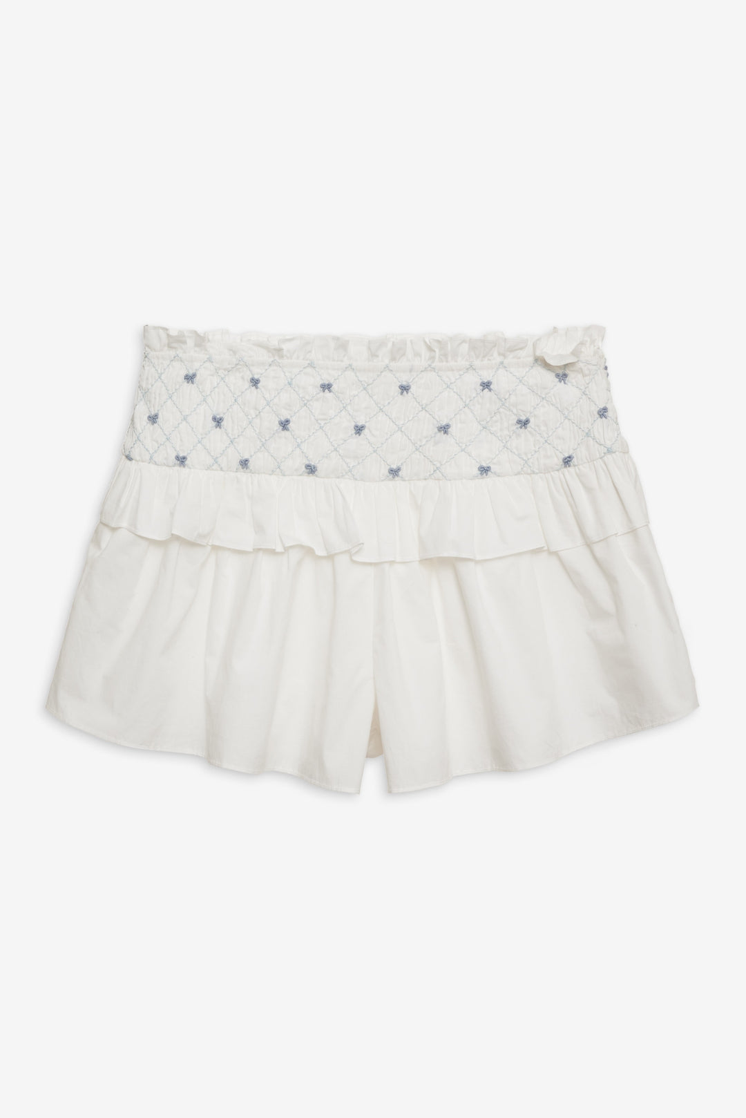 Birdie Bow Smocked Short - White | For Love and Lemons