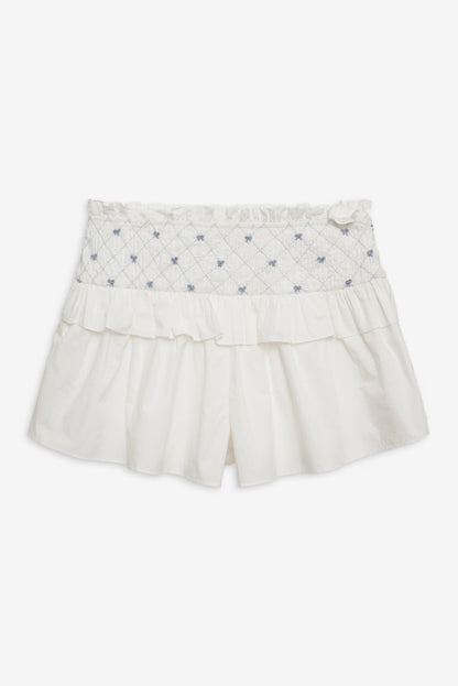 Birdie Bow Smocked Short - White | For Love and Lemons