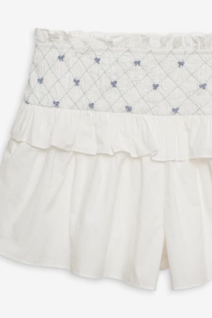 Birdie Bow Smocked Short - White | For Love and Lemons