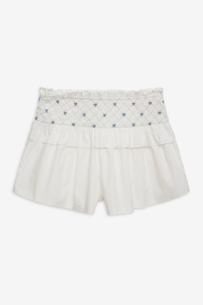 Birdie Bow Smocked Short - White | For Love and Lemons