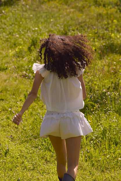 Birdie Bow Smocked Short - White | For Love and Lemons