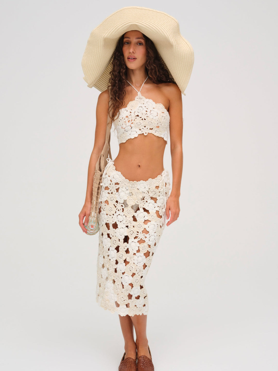 Floral Crochet Coverup Midi Skirt - White | For Love and Lemons