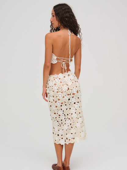 Floral Crochet Coverup Midi Skirt - White | For Love and Lemons