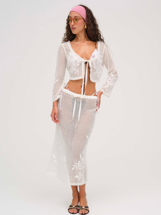 Rose Crochet Midi Skirt - White | For Love and Lemons