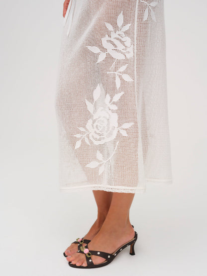 Rose Crochet Midi Skirt - White | For Love and Lemons