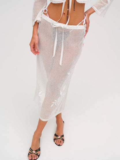 Rose Crochet Midi Skirt - White | For Love and Lemons