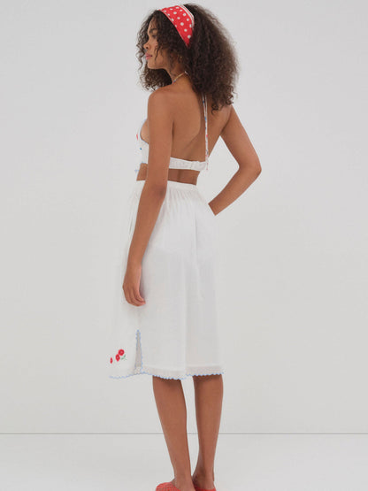 Forget Me Not Embroidery Midi Skirt - White | For Love and Lemons