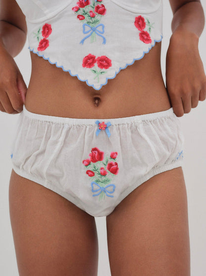 Forget Me Not Embroidery Bloomer Panty - White | For Love and Lemons