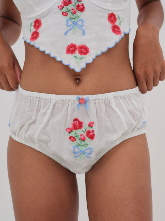 Forget Me Not Embroidery Bloomer Panty - White | For Love and Lemons