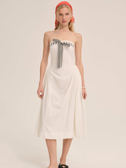 Rosie Ribbon Midi Dress - White | For Love and Lemons