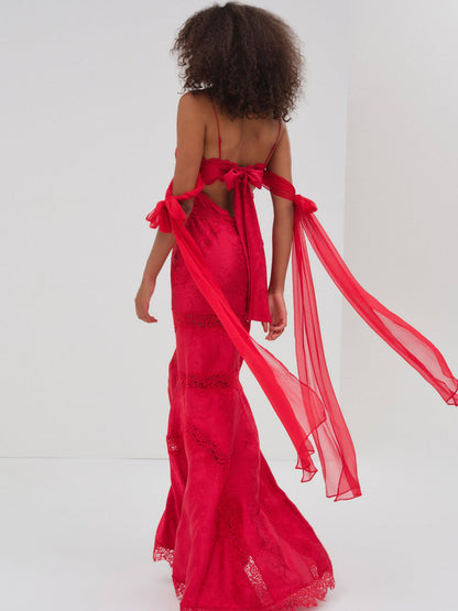 Rita Lace Gown - Red | For Love and Lemons