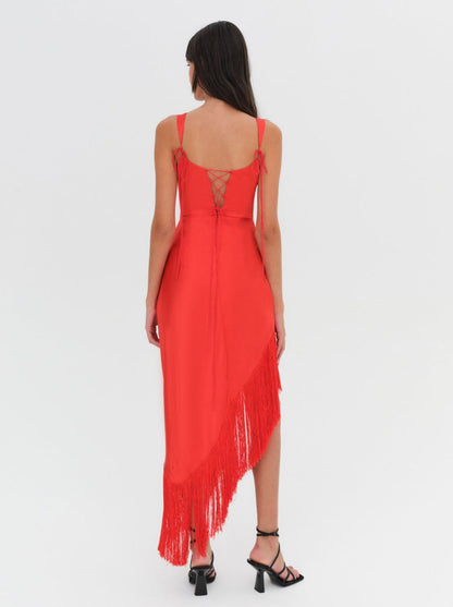 Anisa Fringe Midi Dress - Red | For Love and Lemons