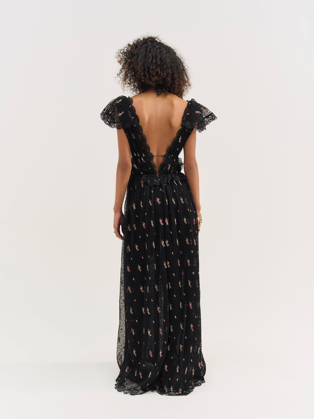 Poppy Pleated Lace Maxi Dress - Black | For Love and Lemons