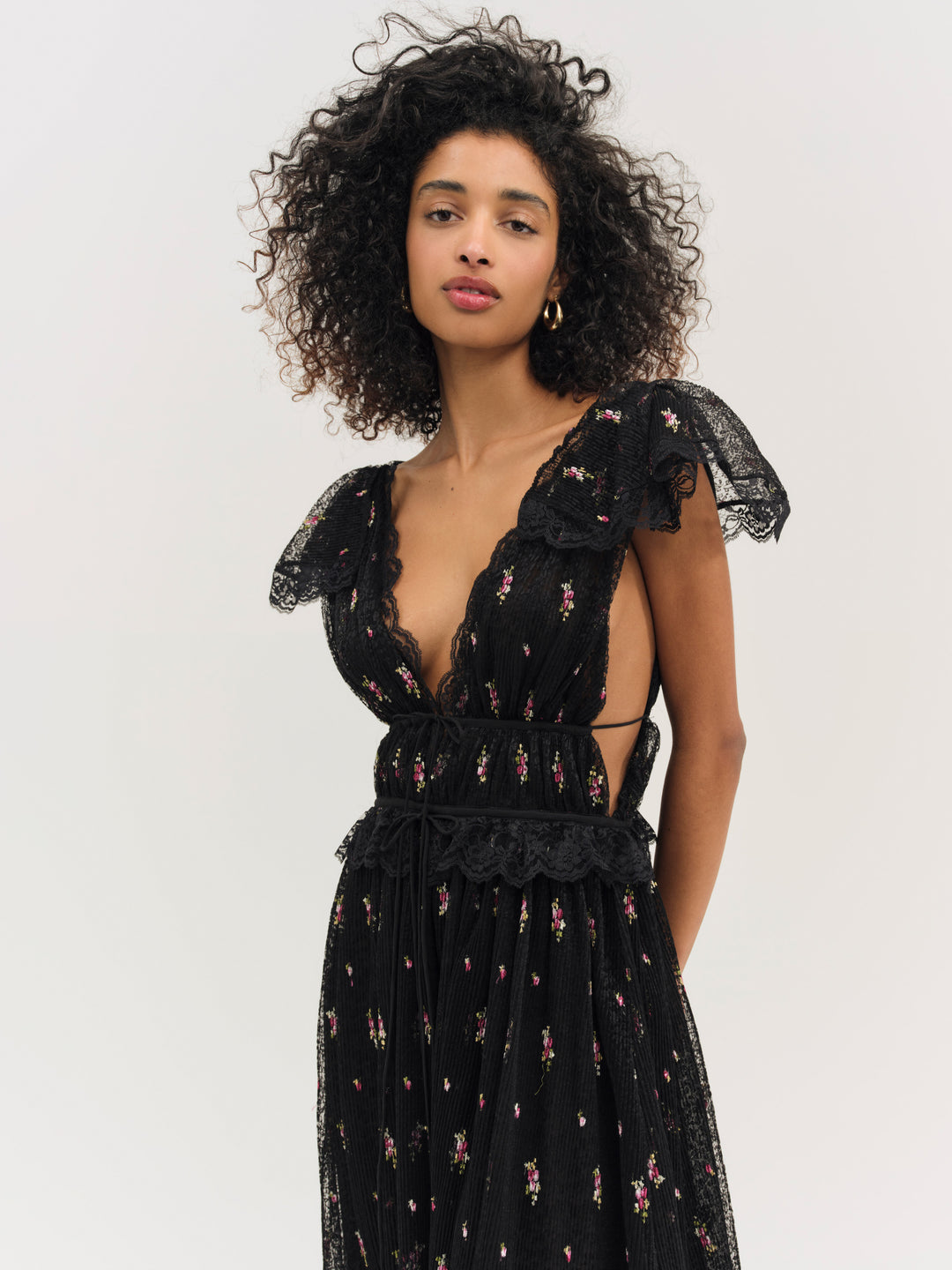Poppy Pleated Lace Maxi Dress - Black | For Love and Lemons