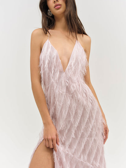 Heidi Fringe Maxi Dress - Pink | For Love and Lemons