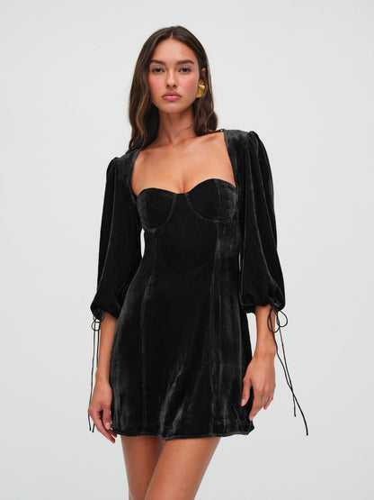Nadine Velvet Mini Dress - Black | For Love and Lemons