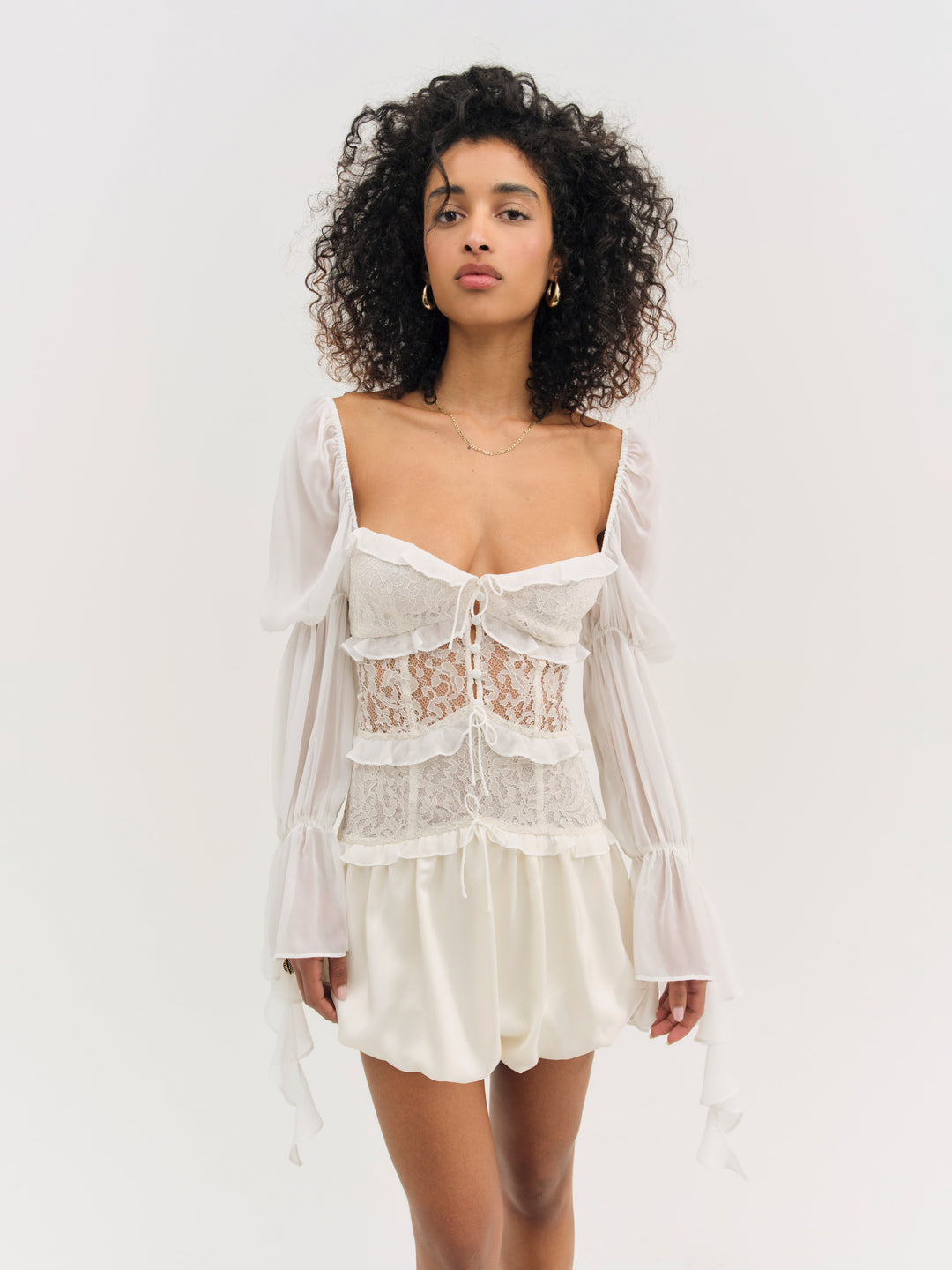 Lea Lace Long Sleeve Mini Dress - Cream | For Love and Lemons