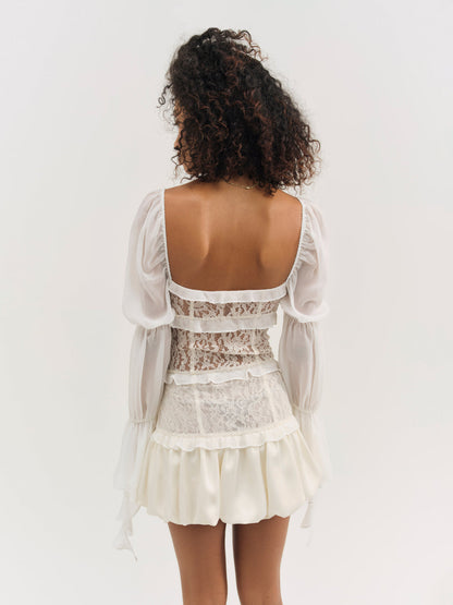 Lea Lace Long Sleeve Mini Dress - Cream | For Love and Lemons