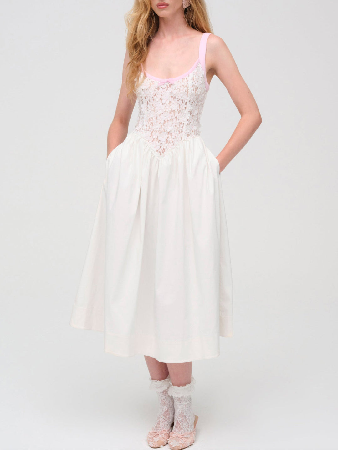 Stacked Blossom Lace Midi Dress - White | For Love and Lemons