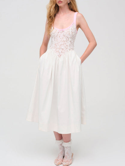 Stacked Blossom Lace Midi Dress - White | For Love and Lemons