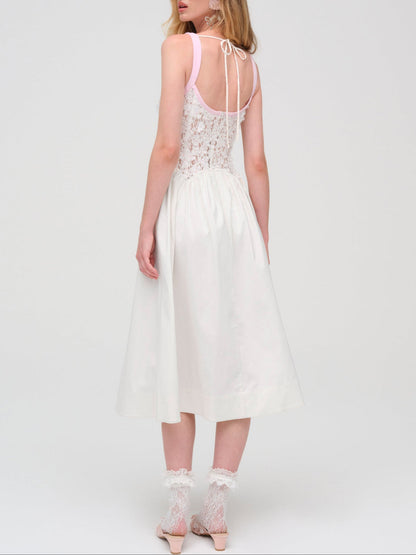 Stacked Blossom Lace Midi Dress - White | For Love and Lemons