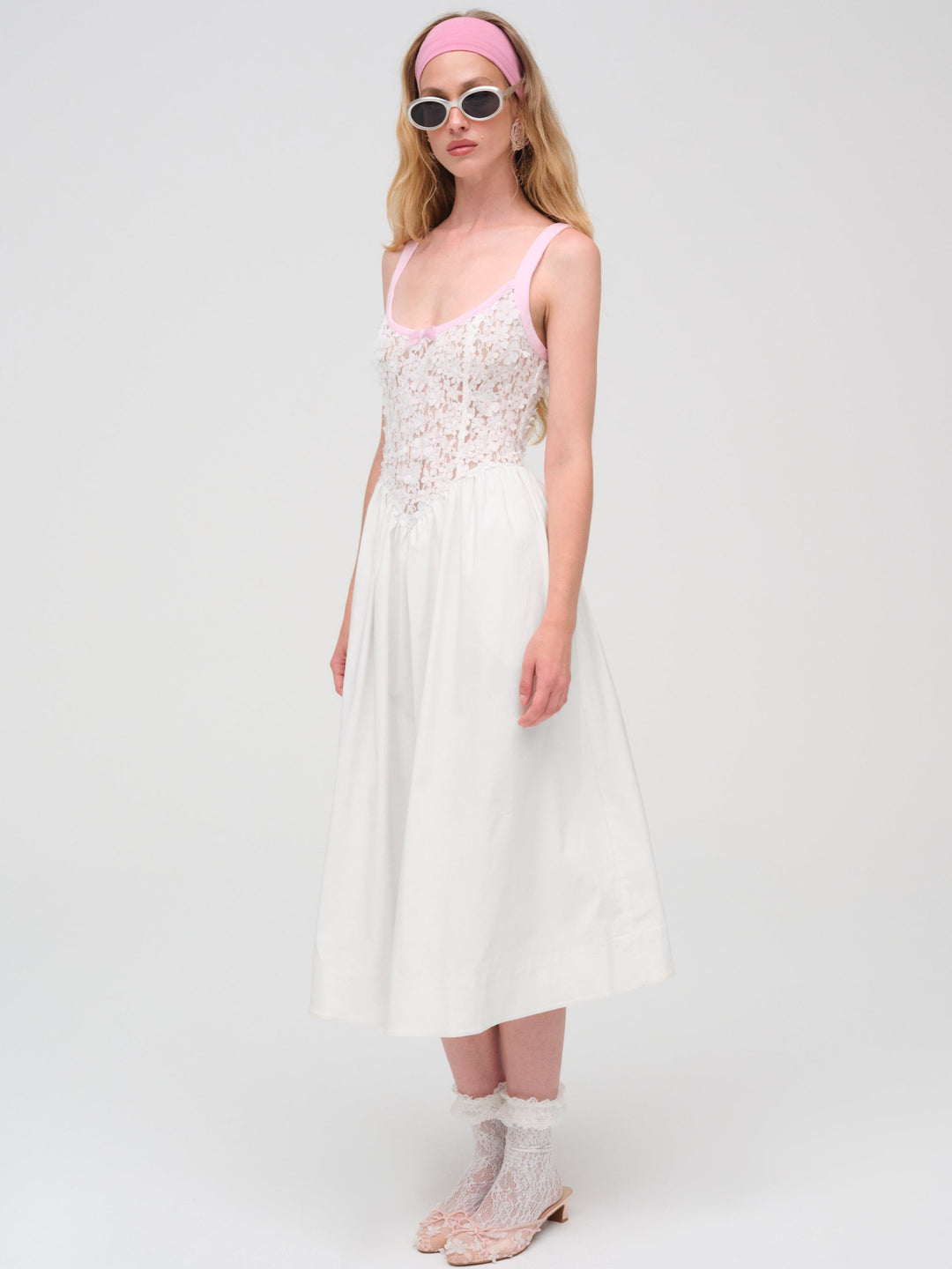 Stacked Blossom Lace Midi Dress - White | For Love and Lemons