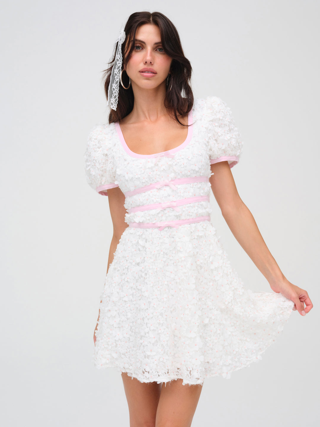 Stacked Blossom Lace Mini Dress - White | For Love and Lemons