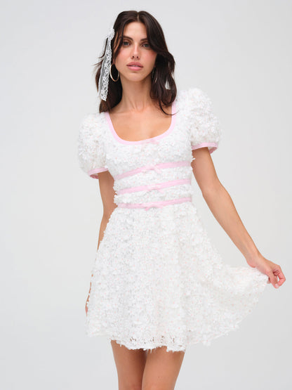 Stacked Blossom Lace Mini Dress - White | For Love and Lemons
