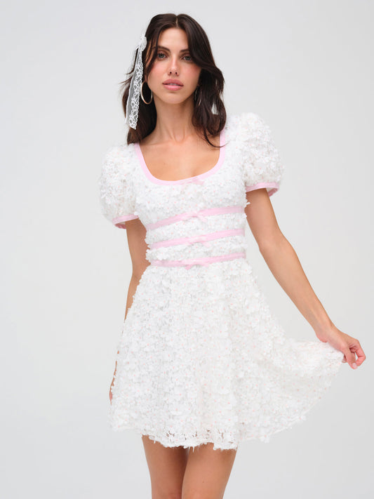 Stacked Blossom Lace Mini Dress - White | For Love and Lemons