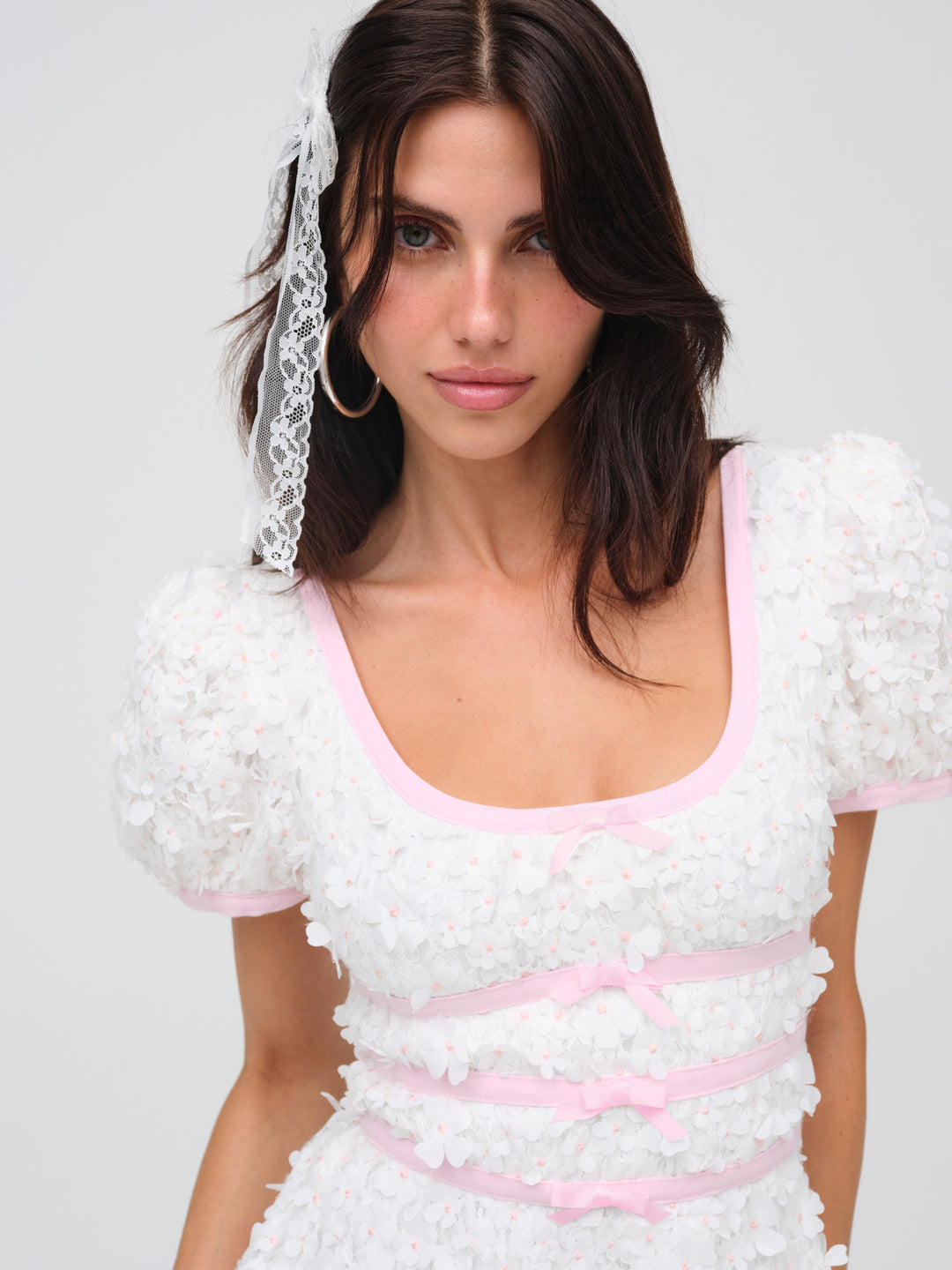 Stacked Blossom Lace Mini Dress - White | For Love and Lemons