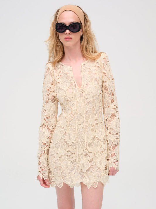 Coco Lace Long Sleeve Mini Dress - Cream | For Love and Lemons