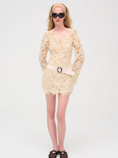 Coco Lace Long Sleeve Mini Dress - Cream | For Love and Lemons