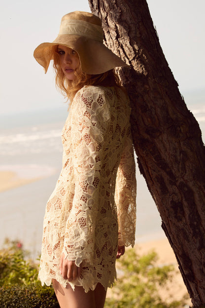Coco Lace Long Sleeve Mini Dress - Cream | For Love and Lemons