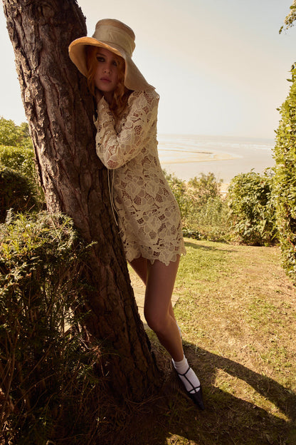 Coco Lace Long Sleeve Mini Dress - Cream | For Love and Lemons