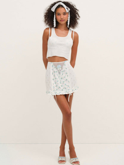 Budding Blossom Garter Skirt - White | For Love and Lemons