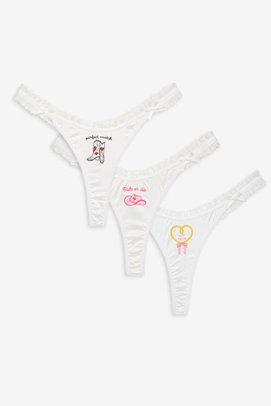 Bachelorette Thong Panty Pack - White | For Love and Lemons