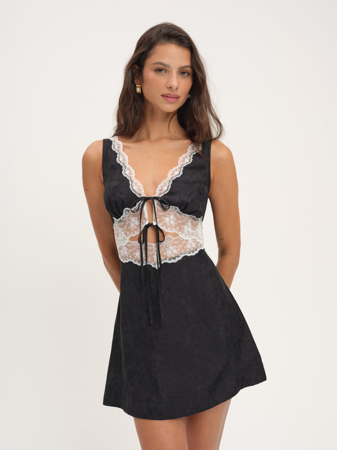 Bluebird Jacquard Mini Slip Dress - Black | For Love and Lemons