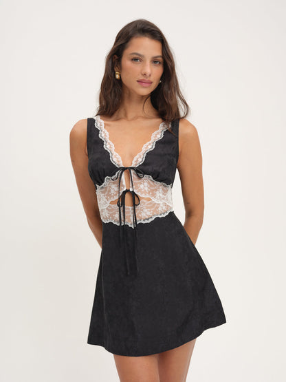 Bluebird Jacquard Mini Slip Dress - Black | For Love and Lemons