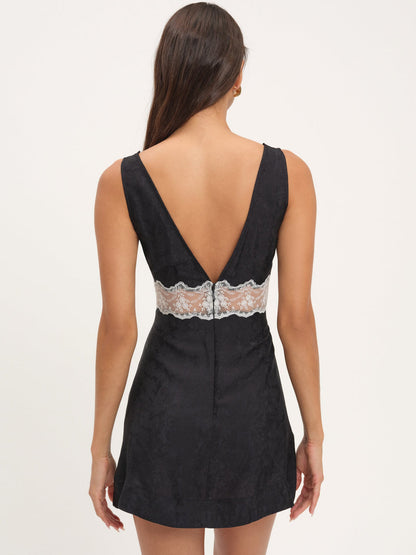 Bluebird Jacquard Mini Slip Dress - Black | For Love and Lemons