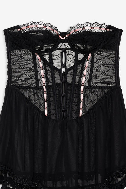 Elena Eyelet Slip Dress - Black | For Love and Lemons