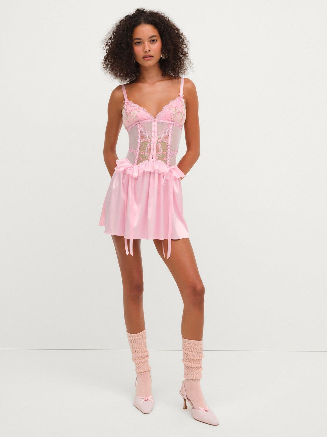 Ily Embroidered Slip Dress - Pink | For Love and Lemons