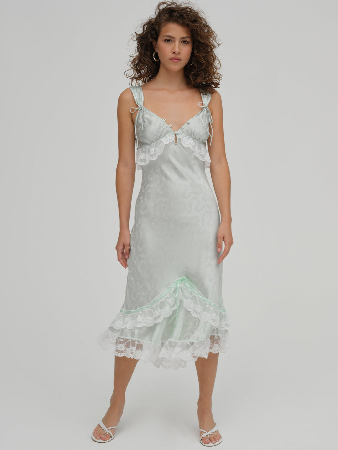 Mint Twist Jacquard Midi Slip Dress - Mint | For Love and Lemons