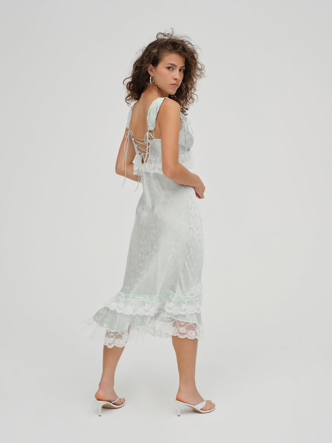 Mint Twist Jacquard Midi Slip Dress - Mint | For Love and Lemons