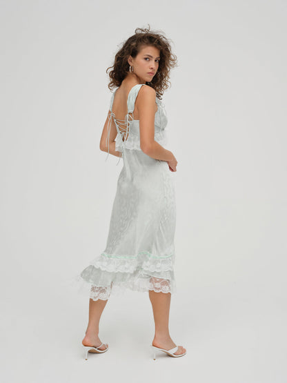 Mint Twist Jacquard Midi Slip Dress - Mint | For Love and Lemons