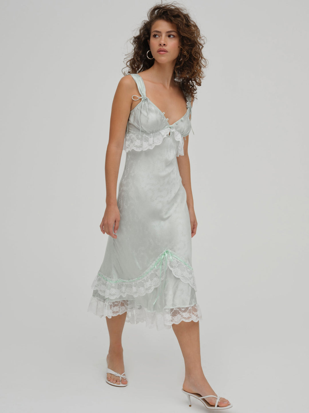 Mint Twist Jacquard Midi Slip Dress - Mint | For Love and Lemons