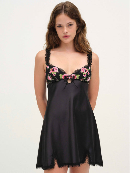 Love Garden Slip Dress - Black | For Love and Lemons