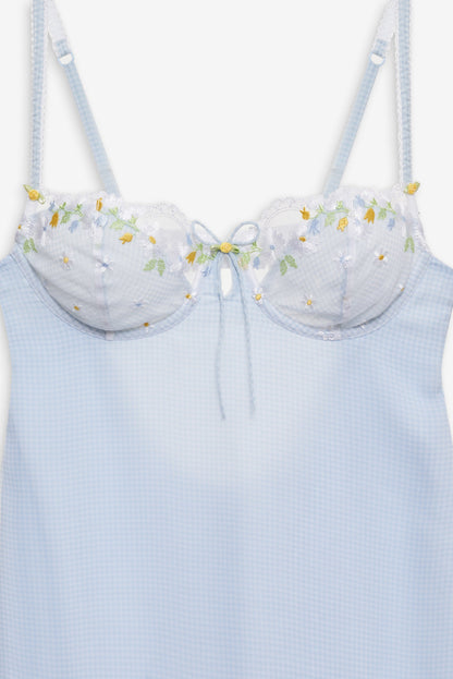 Gingham Rose Slip Dress - Blue | For Love and Lemons